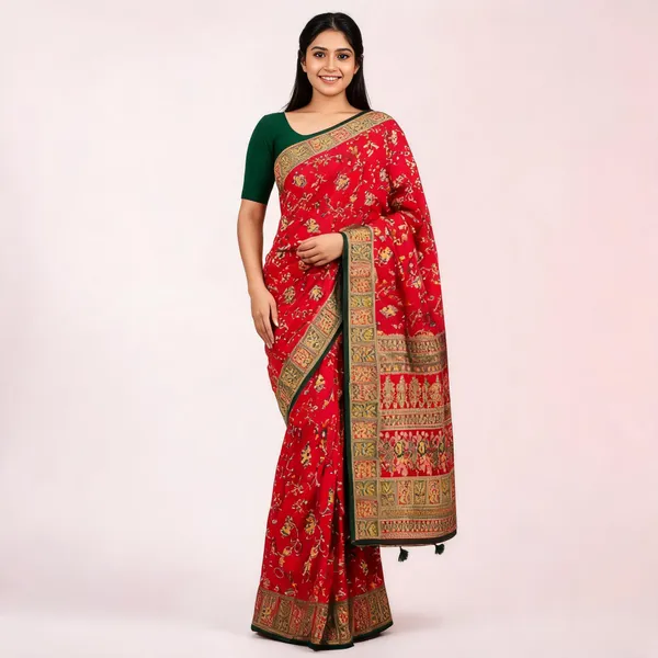 Red_Printed_Traditional_Saree_For_Women
