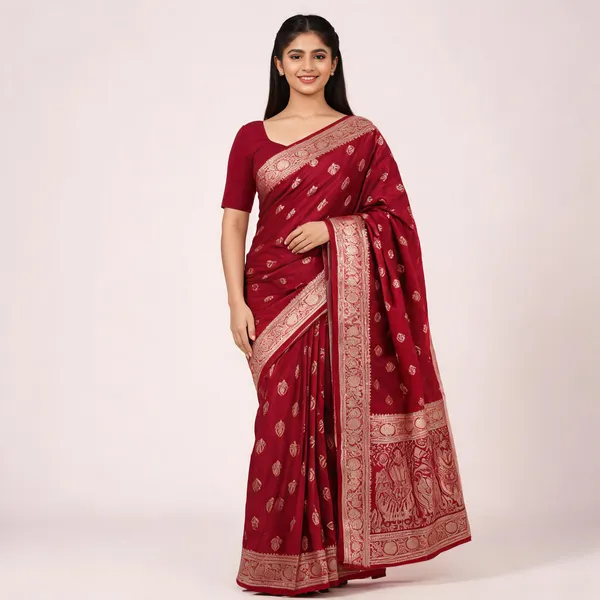 Red_Woven_Traditional_Saree_For_Women