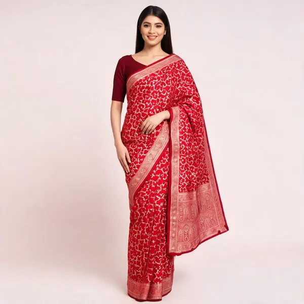 Red_Traditional_Pattern_Saree_For_Women