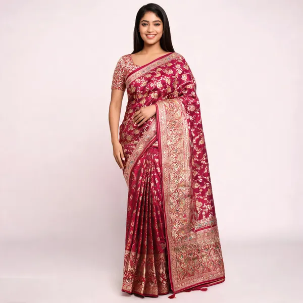 Maroon_Floral_Motif_Border_Saree_For_Women