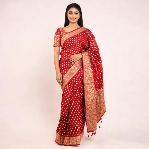 Red_Woven_Zari_Motif_Saree_For_Women