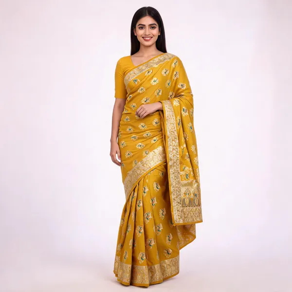 Mustard_Banarsi_Silk_Woven_Paisley_Saree_For_Women