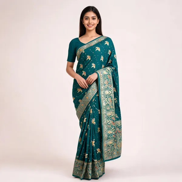 Teal_Printed_Saree_For_Women