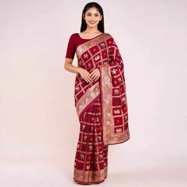 Maroon_Woven_Traditional_Pattern_Saree_For_Women