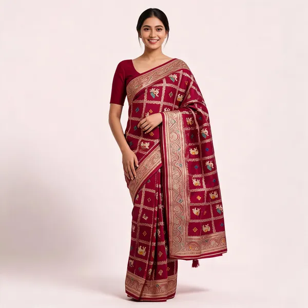Maroon_Woven_Traditional_Pattern_Saree_For_Women