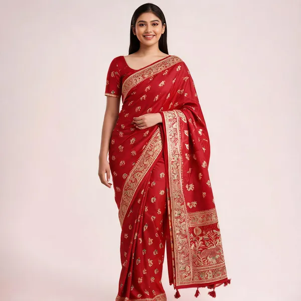 Red_Nylon_Satin_Paisley_Woven_Saree_For_Women