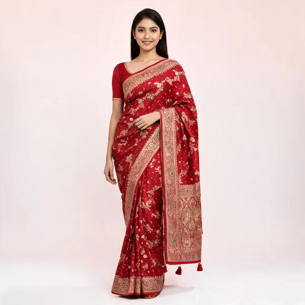 Red_Nylon_Satin_Woven_Embroidered_Saree_For_Women