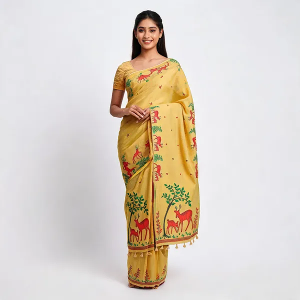 Yellow_Cotton_Printed_Deer_Motif_Stole_For_Women