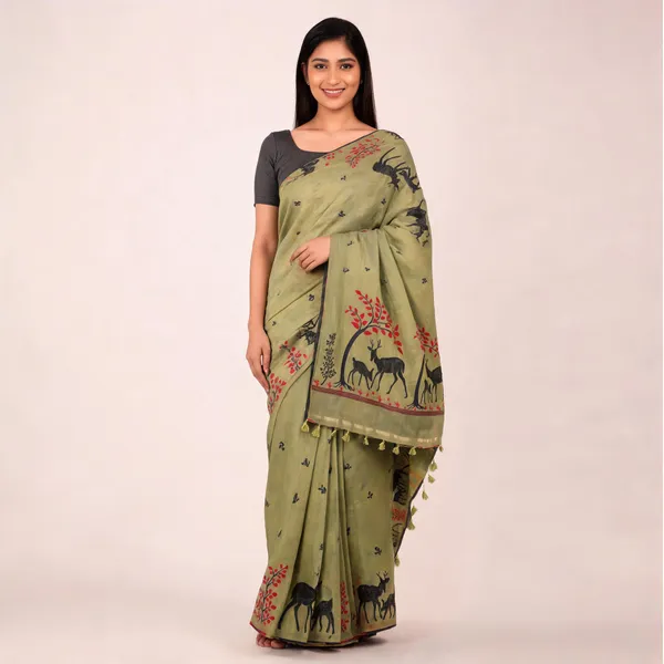 Green_Cotton_Printed_Deer_Motif_Stole_For_Women