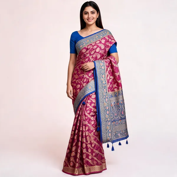 Magenta_Organza_Woven_Brocade_Saree_For_Women