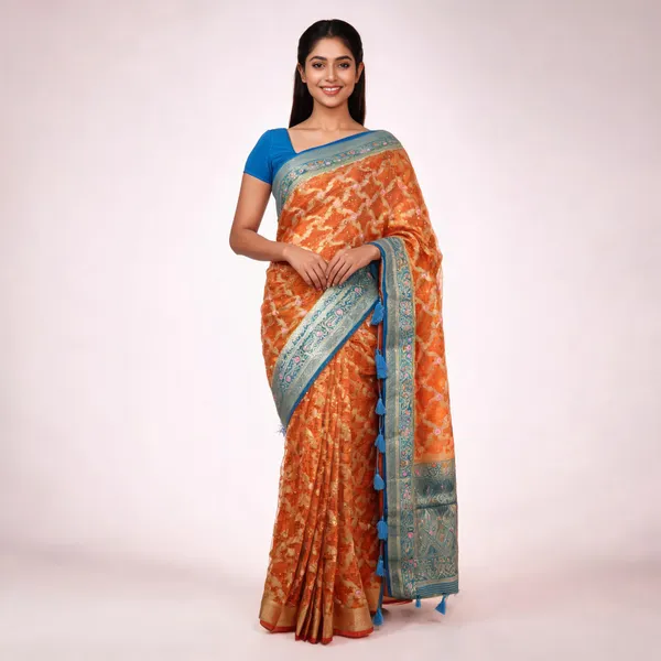 Orange_Organza_Woven_Saree_For_Women