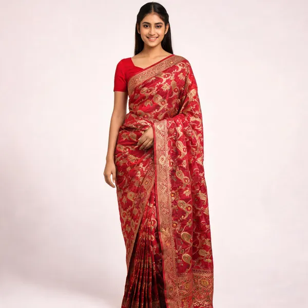Red_Organza_Woven_Paisley_Floral_Saree_For_Women