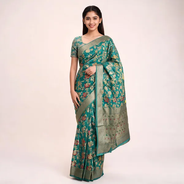Green_Woven_Floral_Saree_For_Women