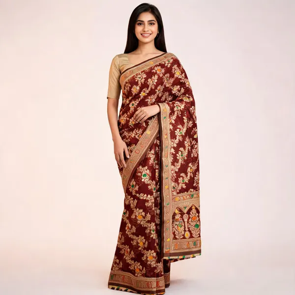 Maroon_Floral_Print_Saree_For_Women