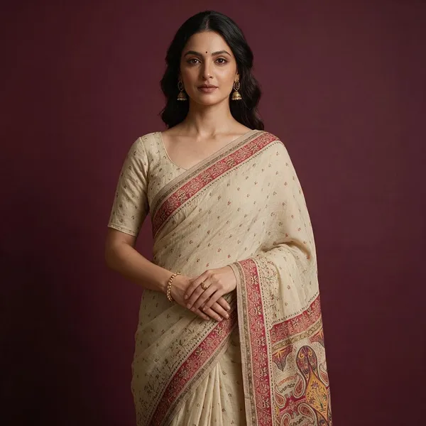 Cream_Mercerized_Cotton_Woven_Heritage_Panel_Saree