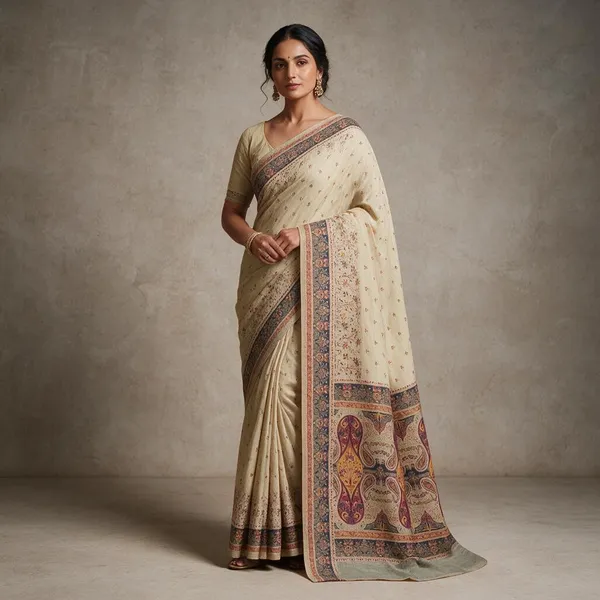 Cream_Mercerized_Cotton_Woven_Heritage_Panel_Saree