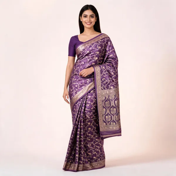 Purple_Satin_Woven_Floral_Saree_For_Women