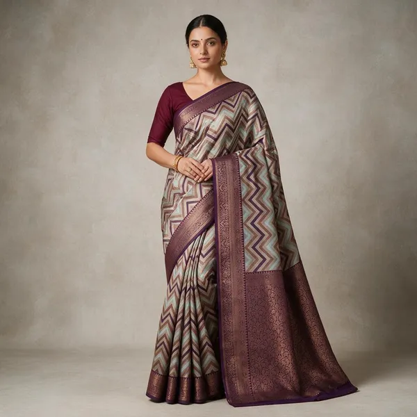 Grey_Masrai_Silk_Woven_Chevron_Saree
