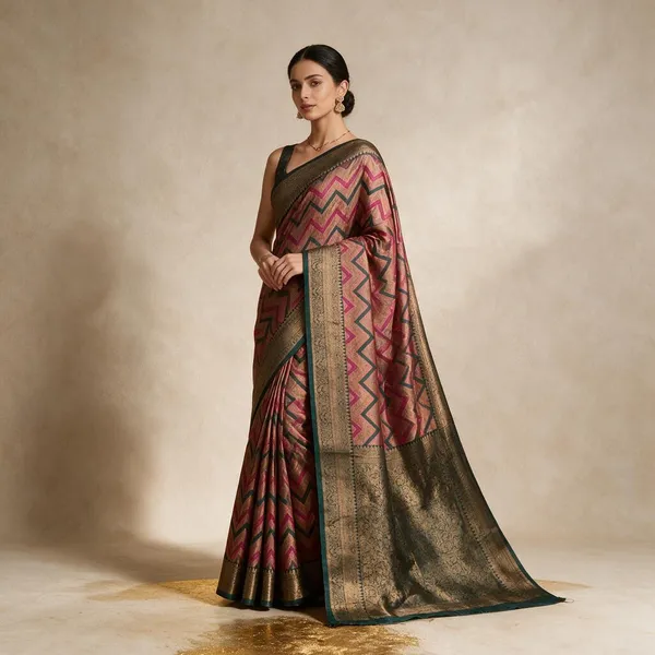 Rose_Pink_Masrai_Silk_Woven_Chevron_Saree