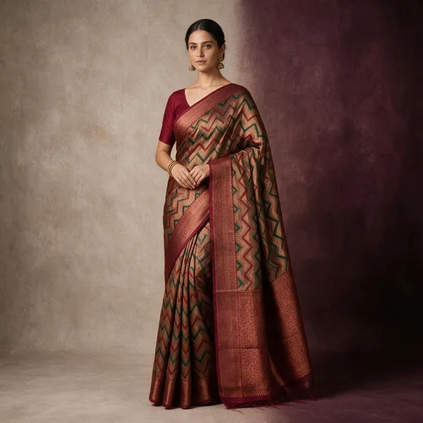 Maroon_Masrai_Silk_Woven_Chevron_Saree
