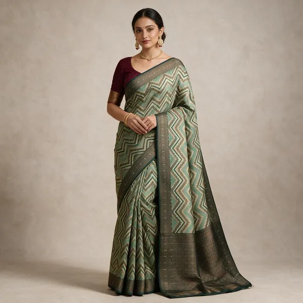 Sage_Green_Masrai_Silk_Woven_Chevron_Saree