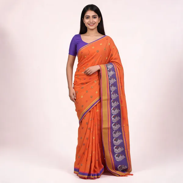 Orange_Cotton_Traditional_Saree_For_Women