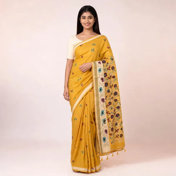 Yellow_Cotton_Floral_Printed_Saree_For_Women