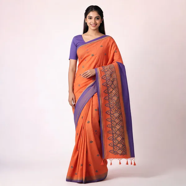 Orange_Cotton_Ethnic_Printed_Saree_For_Women