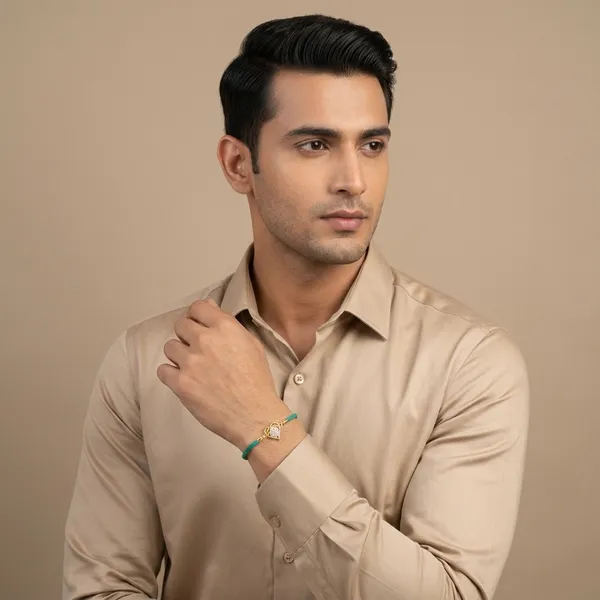 Green_And_Gold_Silver_925_Rakhi_For_Men