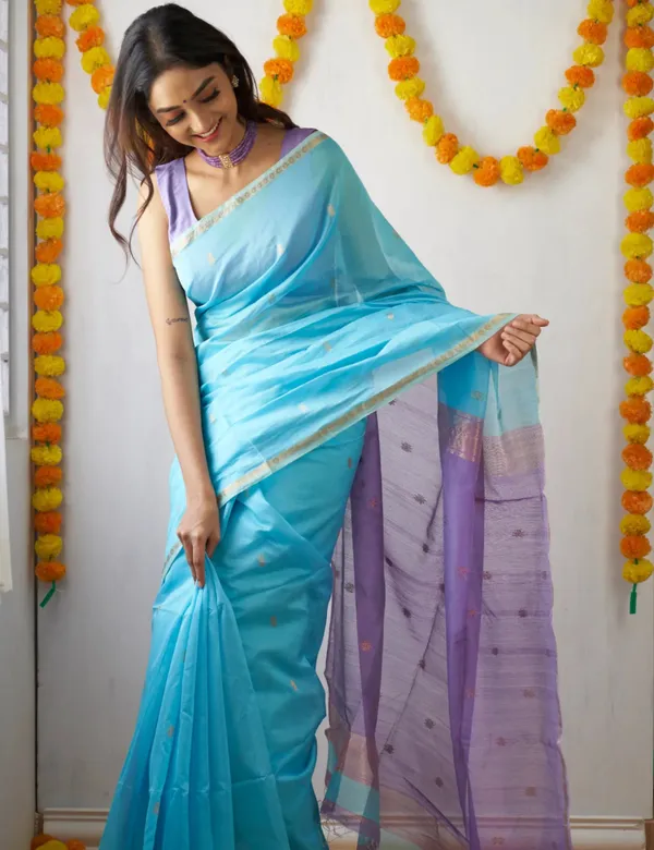 Sky_Blue_And_Lavender_Premium_Silk_And_Cotton_Saree_For_Women