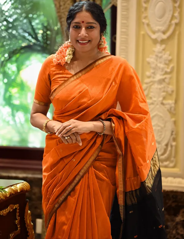Orange_And_Black_Premium_Silk_And_Cotton_Saree_For_Women