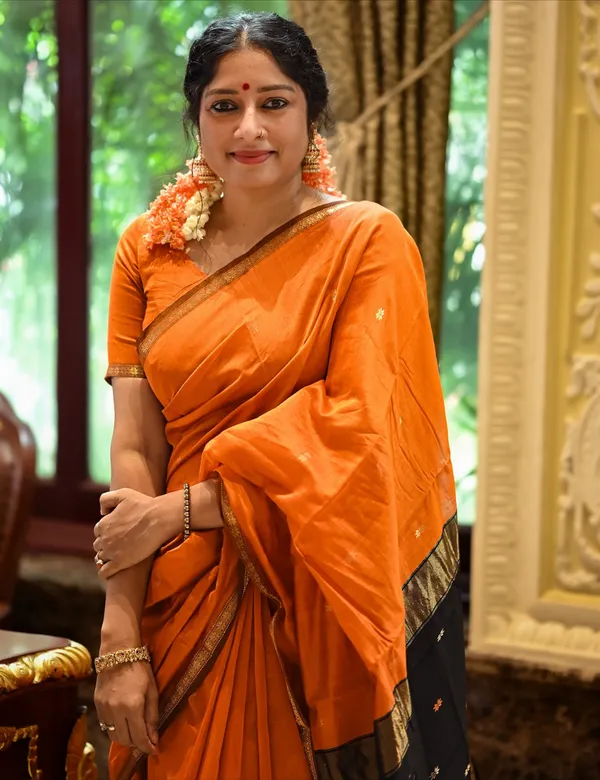 Orange_And_Black_Premium_Silk_And_Cotton_Saree_For_Women