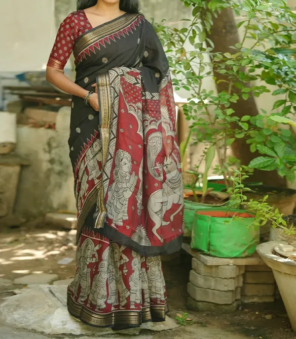 Black_And_Maroon_Premium_Silk_Saree_For_Women