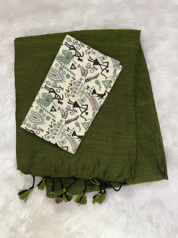 Olive_Green_Premium_Cotton_Saree_For_Women