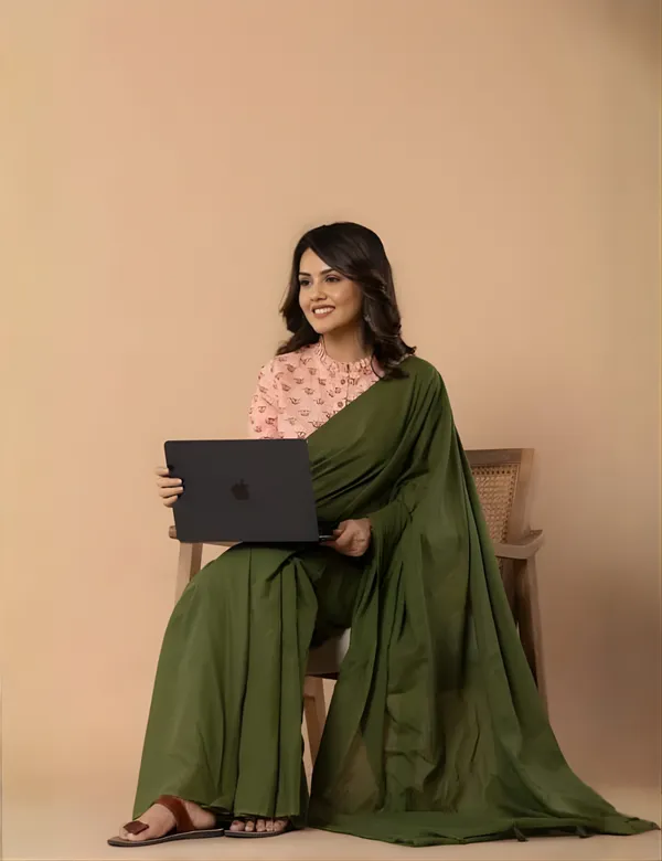 Olive_Green_Premium_Cotton_Saree_For_Women