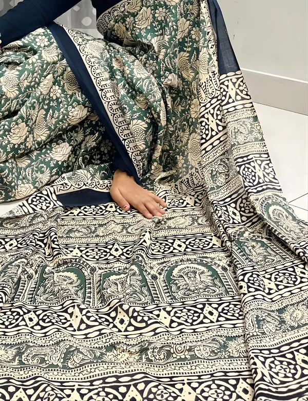 Dark_Green_Premium_Mul_Cotton_Saree_For_Women