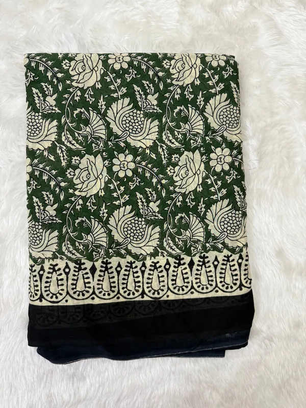 Dark_Green_Premium_Mul_Cotton_Saree_For_Women