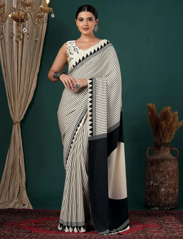 White_And_Black_Premium_Modal_Silk_Saree_For_Women
