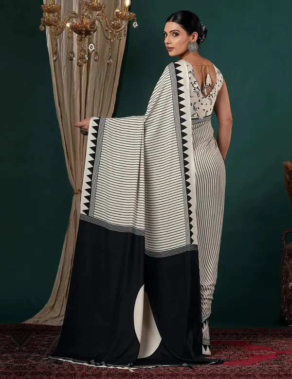 White_And_Black_Premium_Modal_Silk_Saree_For_Women