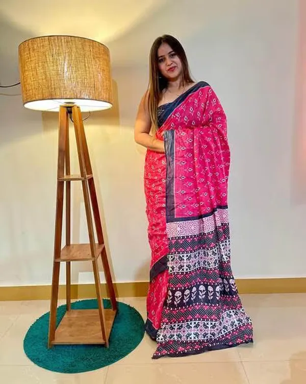Dark_Pink_Premium_Mul_Cotton_Saree_For_Women