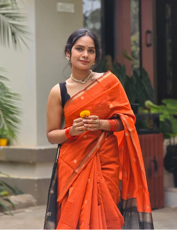 Orange_Premium_Silk_And_Cotton_Saree_For_Women
