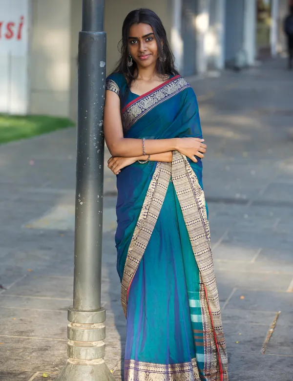 Peacock_Blue_Premium_Georgette_Saree_For_Women