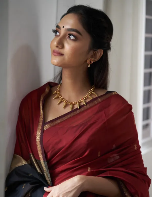 Maroon_And_Black_Premium_Silk_And_Cotton_Saree_For_Women