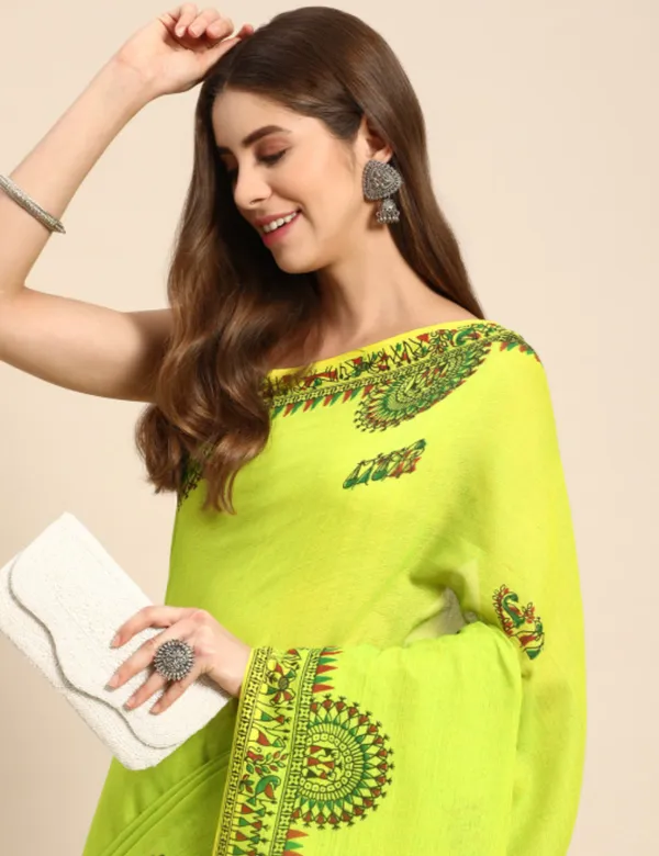 Lime_Green_Premium_Pure_Cotton_Saree_For_Women