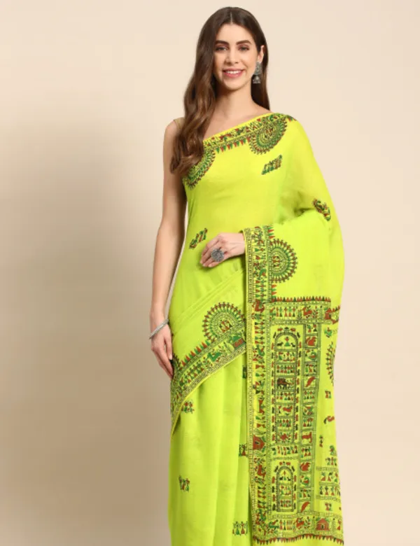 Lime_Green_Premium_Pure_Cotton_Saree_For_Women