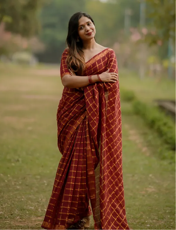 Maroon_Premium_Pure_Cotton_Saree_For_Women