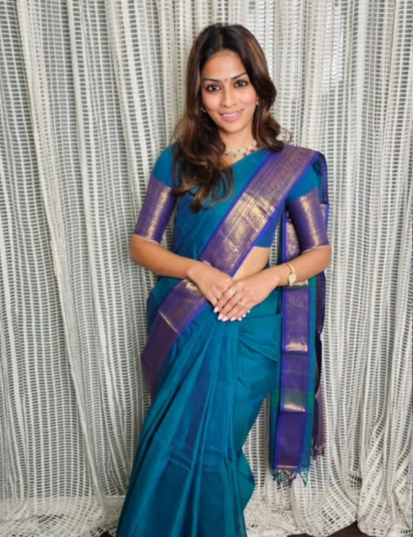 Peacock_Blue_Premium_Cotton_Saree_For_Women