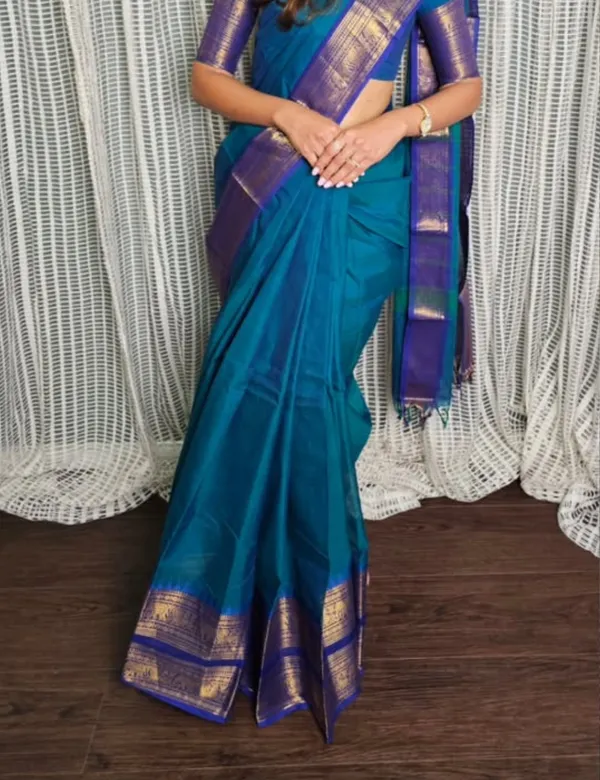 Peacock_Blue_Premium_Cotton_Saree_For_Women