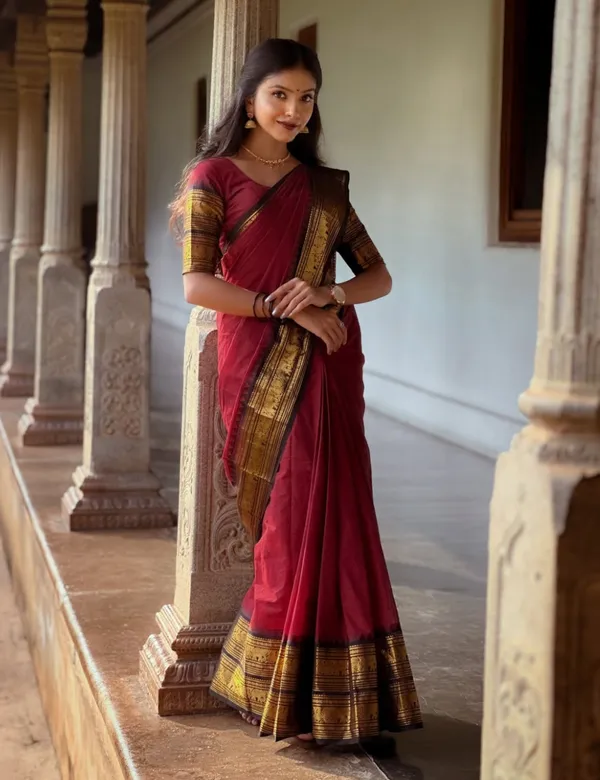 Maroon_And_Black_Premium_Cotton_Saree_For_Women