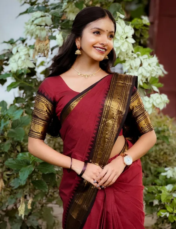 Maroon_And_Black_Premium_Cotton_Saree_For_Women